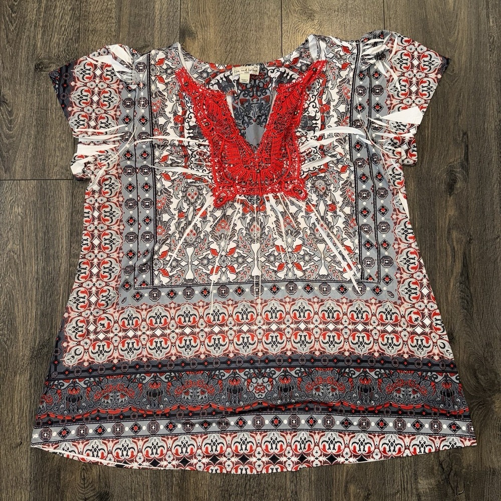 Live and let Live Women's Multicolor Short sleeve Top 2X Boho Hippie Colorful